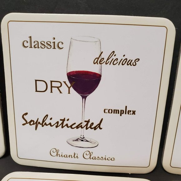 Wine Theme Coasters, Set of 6, Hardboard with Cork Back, Types of Wine - Picture 6 of 7